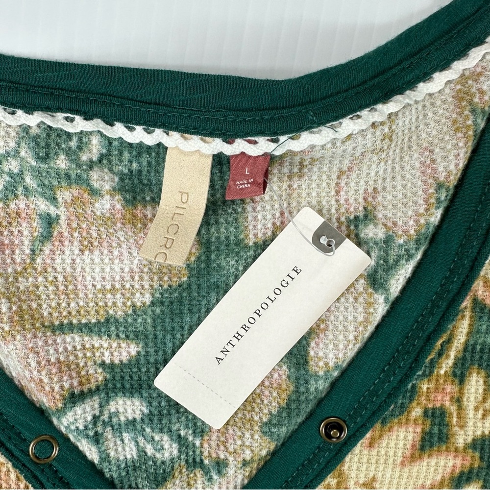 Anthropologie Pilcro Sz L Tee Ling Sleeves Waffle Henley Top NWT - Picture 14 of 17